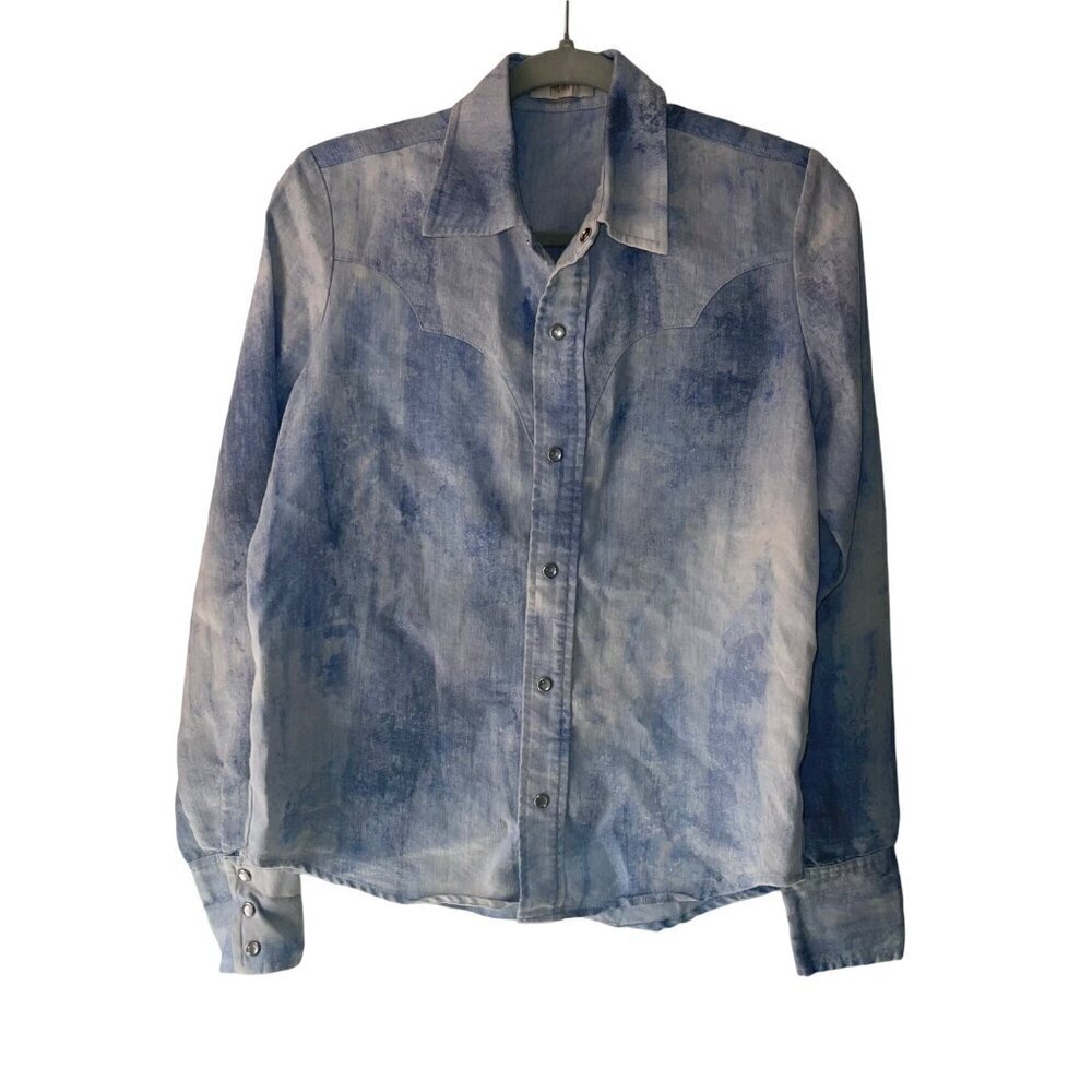 Petersyn Womens Shirt Size Medium Blue Snap Front Long Sleeve Tie Dye Collared